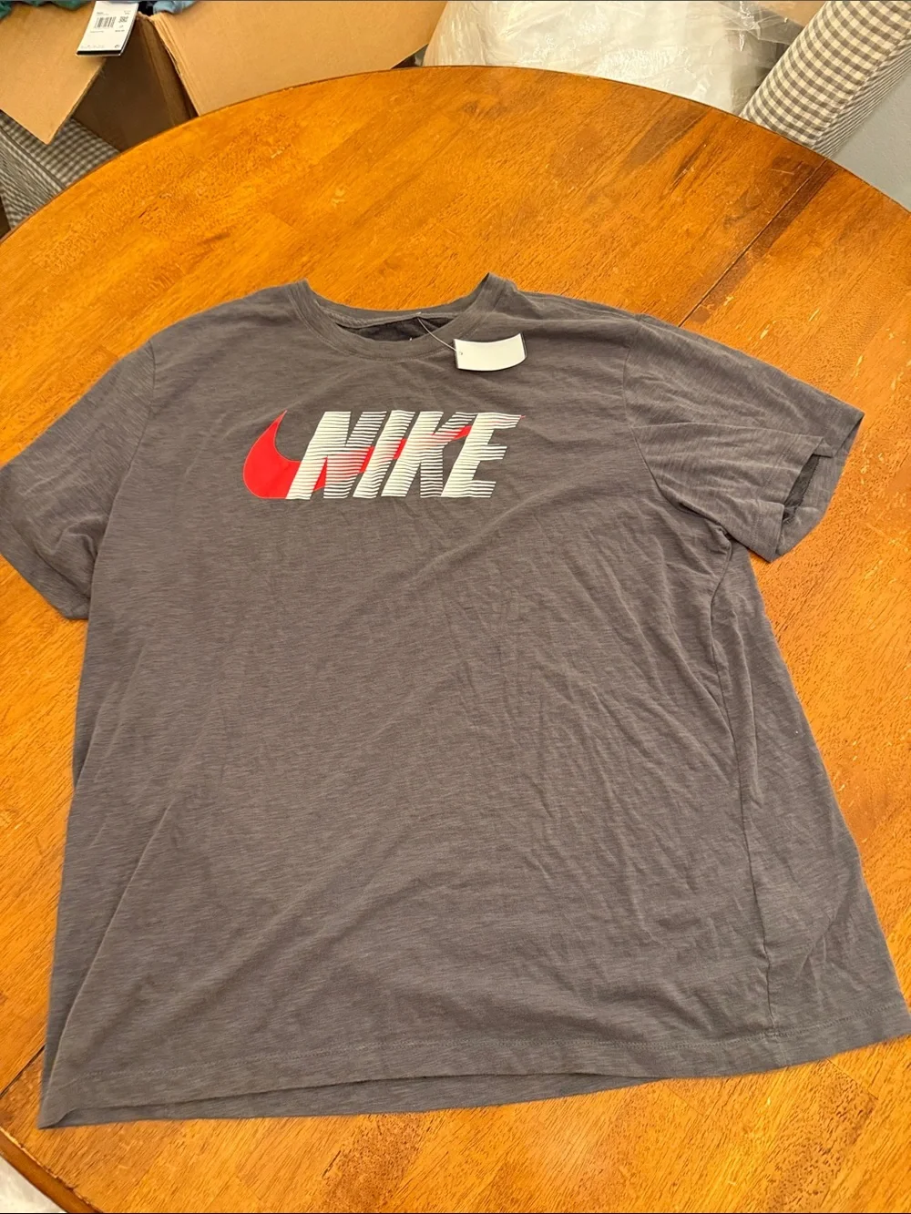 Nike Gray Short-Sleeve Tee with Red Swoosh and White Logo xxl